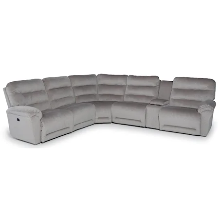 Six Piece Power Reclining Sectional Sofa with Cupholder Storage Console & Power Tilt Headrests